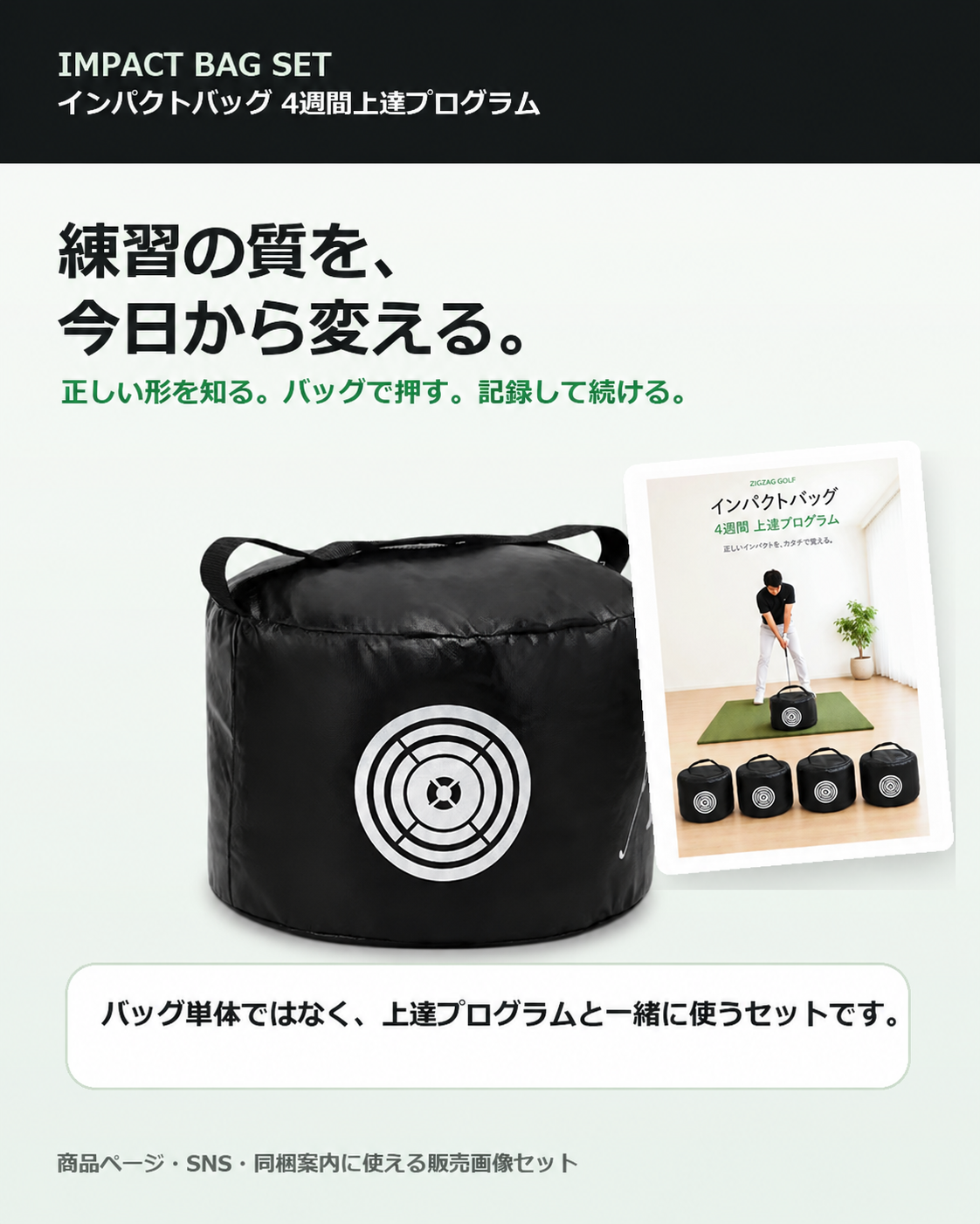 【ZIGZAG GOLF公式】ゴルフ インパクトバッグ ｜ 4週間上達プログラム冊子付き