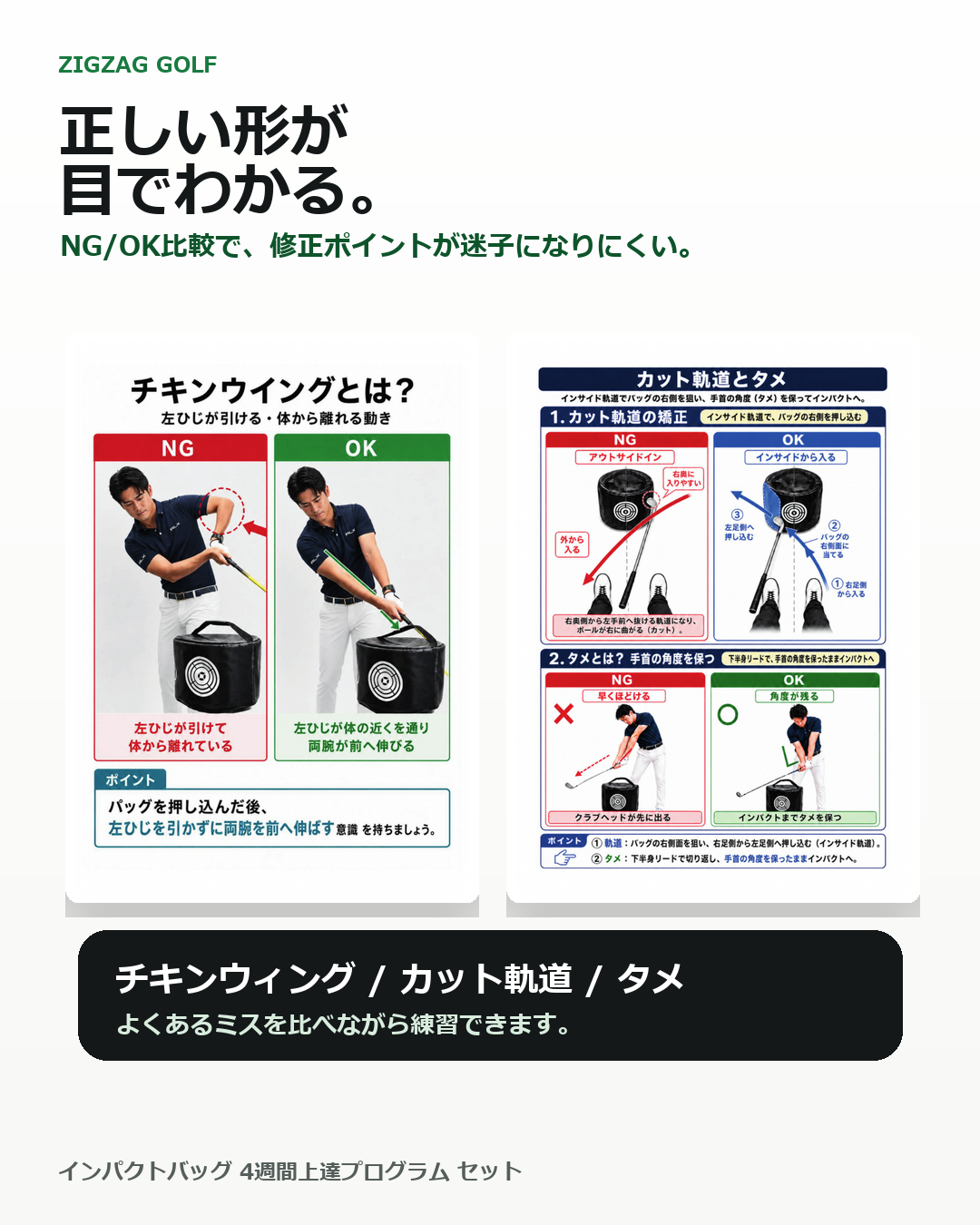【ZIGZAG GOLF公式】ゴルフ インパクトバッグ ｜ 4週間上達プログラム冊子付き