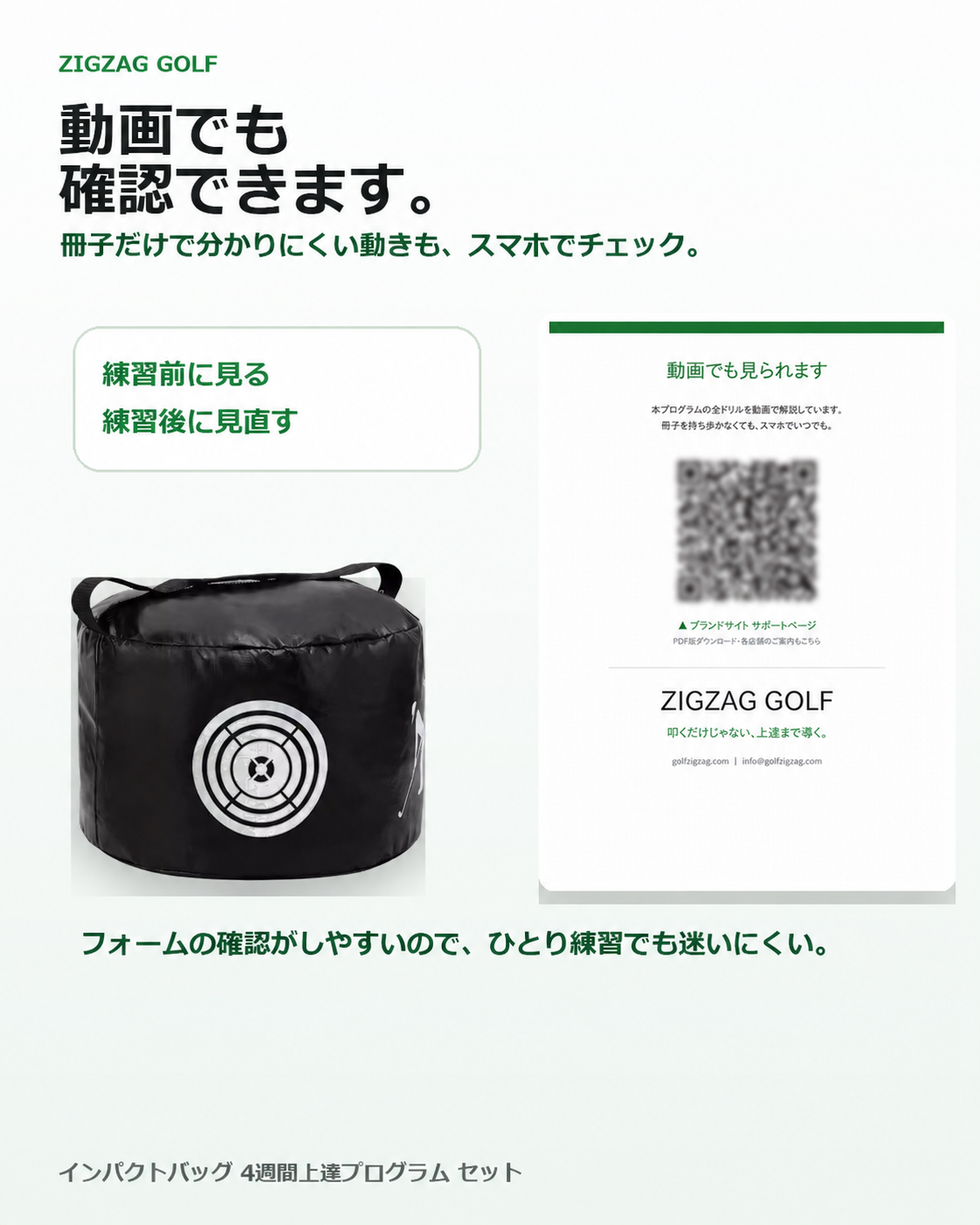 【ZIGZAG GOLF公式】ゴルフ インパクトバッグ ｜ 4週間上達プログラム冊子付き